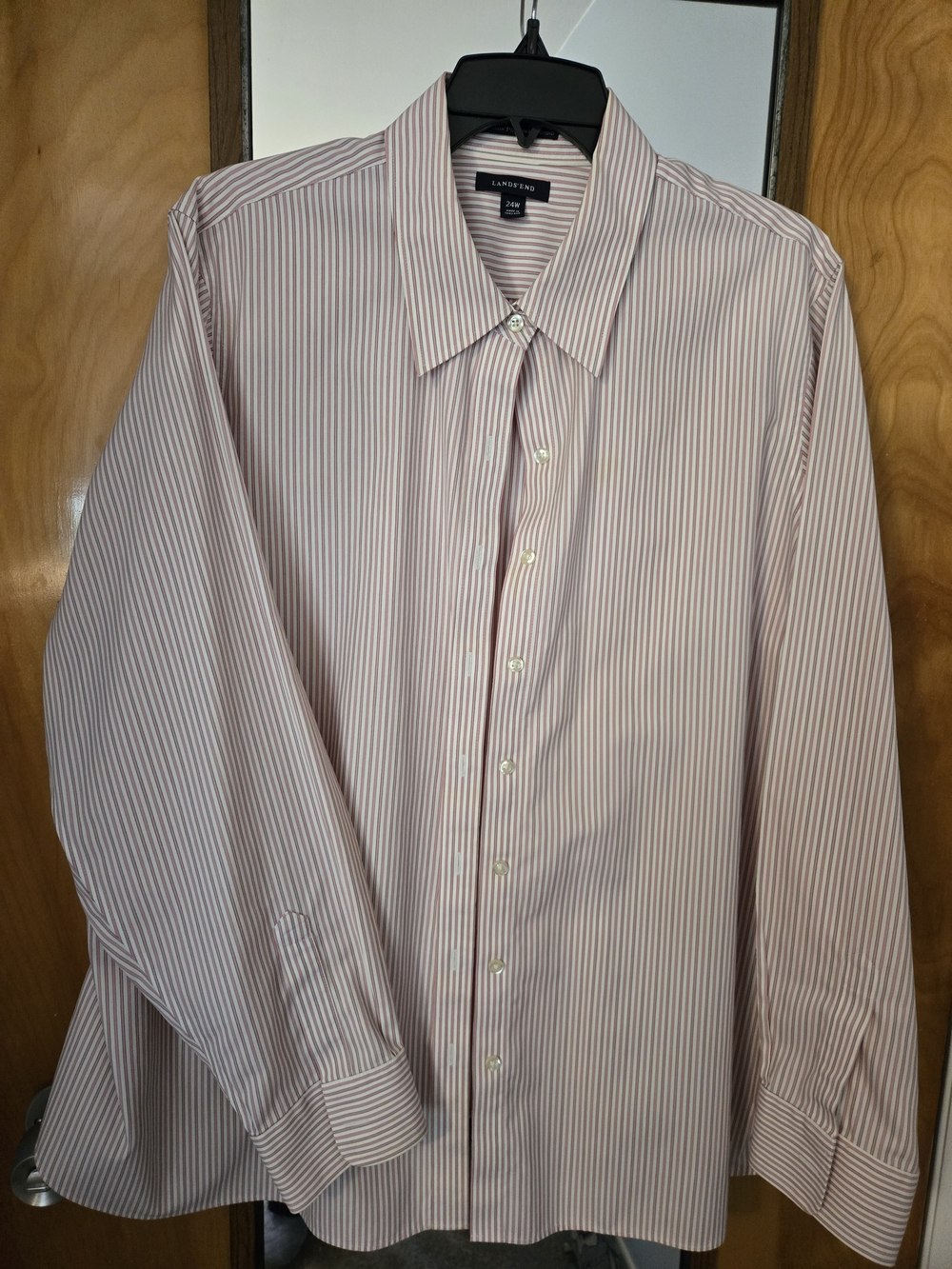 Lands' End Pink and White Striped Dress Shirt